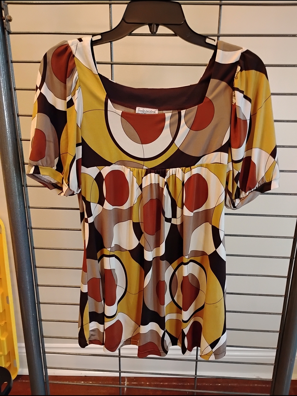 Body Central Geometric Scoop Neck Tunic in Yellow, Brown & Red